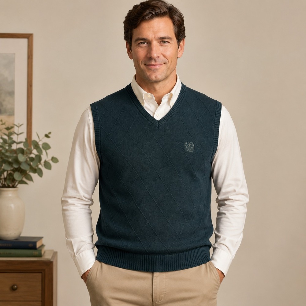 IZOD Green Argyle Sweater Vest Men's Medium Preppy Golf Old Money Heritage